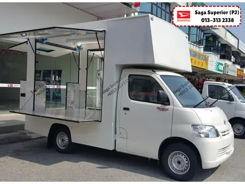 Daihatsu Gran Max mobile cafe van with the side serving hatch open and the fold-down counter, Saga Superior (PJ)