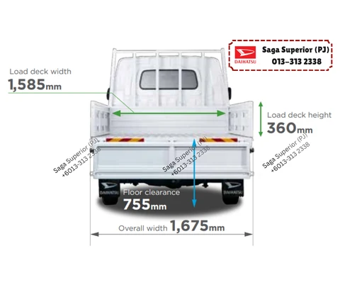Daihatsu Gran Max Pick-Up rear view dimensions