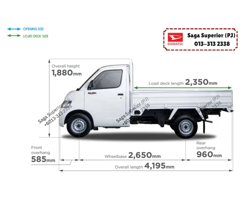 Daihatsu Gran Max Pick-Up side view dimensions