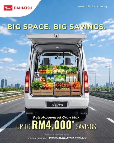 Daihatsu Big Space Big Savings poster with white Gran Max Panel Van