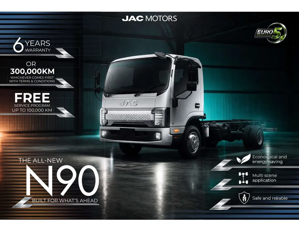 JAC N90 6-wheeler lorry cab-chassis, 7,500 kg GVW, Euro 5